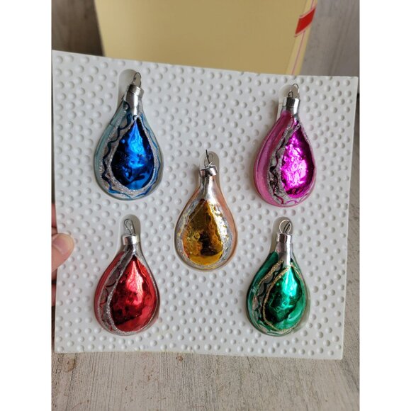 Vintage teardrop rainbow blown glass ornament Xmas set - Picture 7 of 8